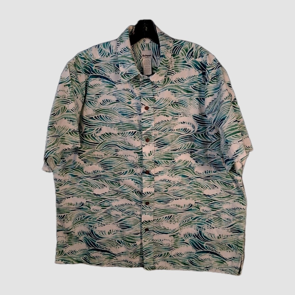 Vintage One Papaya Men's XL  Green Floral Hawaiian 80's Cotton Shirt Made in USA